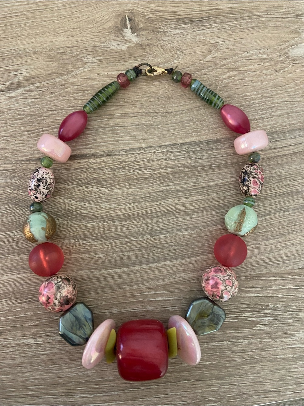 Handcrafted Multicolor Beaded Statement Necklace - Pink & Red